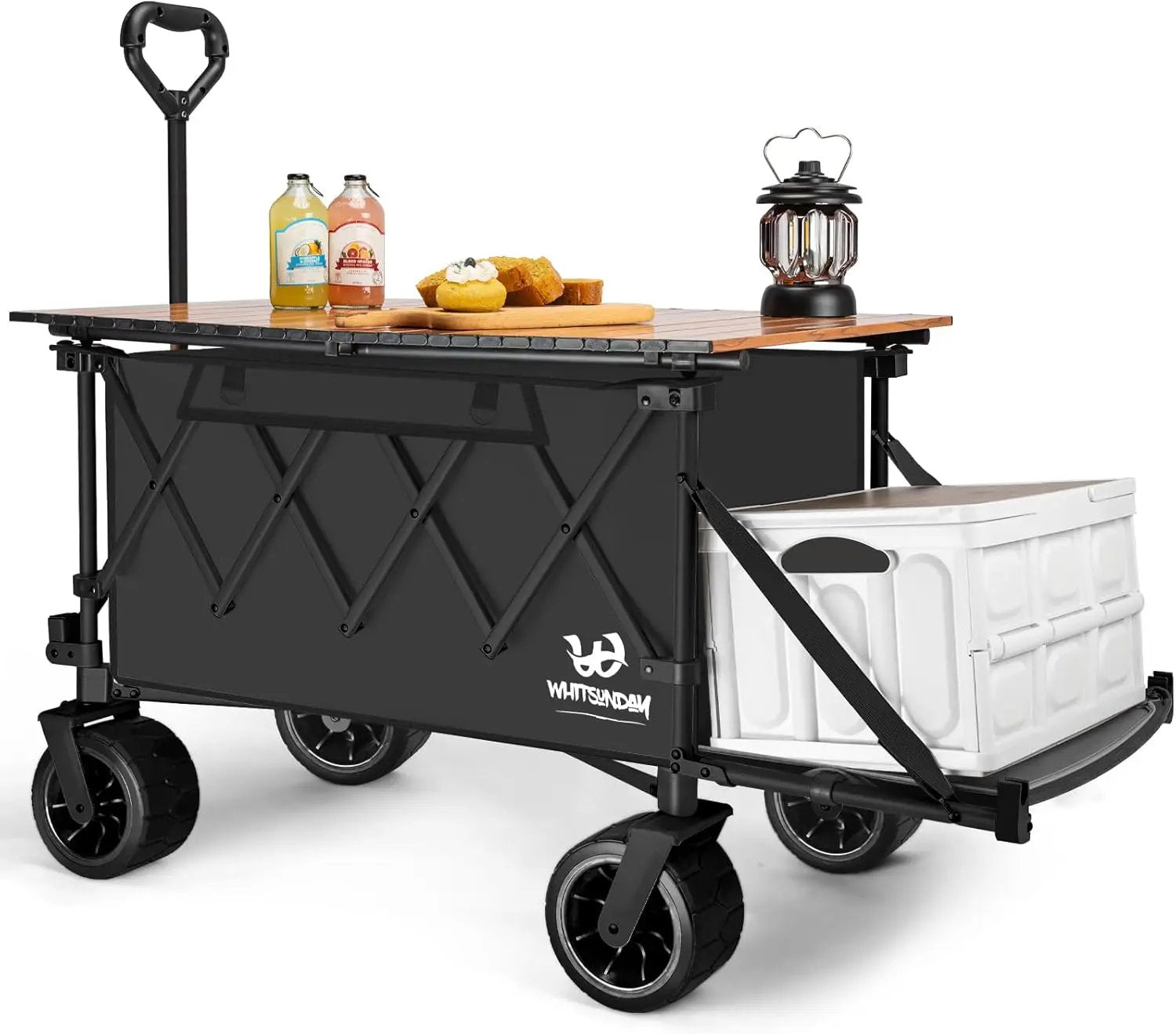 Whitsunday Collapsible Wagon with Tailgate and Big Wheel,Heavy Duty Utility Folding Wagons for Beach Camping Outdoor Black by GreenHaven Gardens
