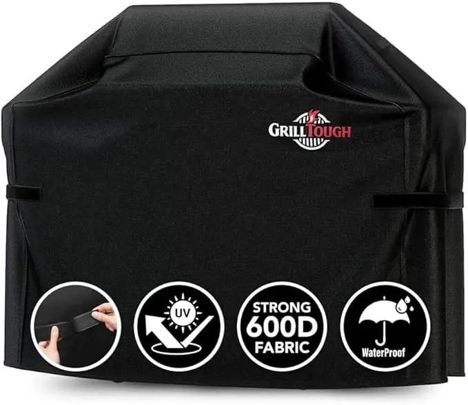 Heavy Duty BBQ Grill Cover for Outdoor Grill, 64 Inch – Waterproof, Weather Resistant, UV & Fade Resistant with Adjustable Straps – Gas Grill Cover for Weber, Genesis, Charbroil, etc. Black by GreenHaven Gardens