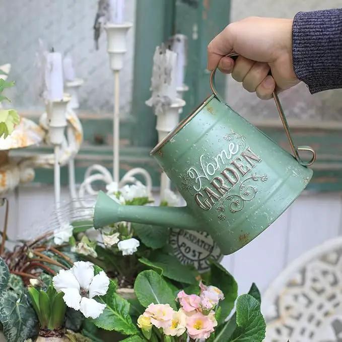 Cute Small Watering Can Indoor Plants Garden Metal Decorative Watering Cans for Outdoor Plants Bonsai Outdoor Garden Flower Decorative (Green, 1.5L, 50.7 Oz) by GreenHaven Gardens
