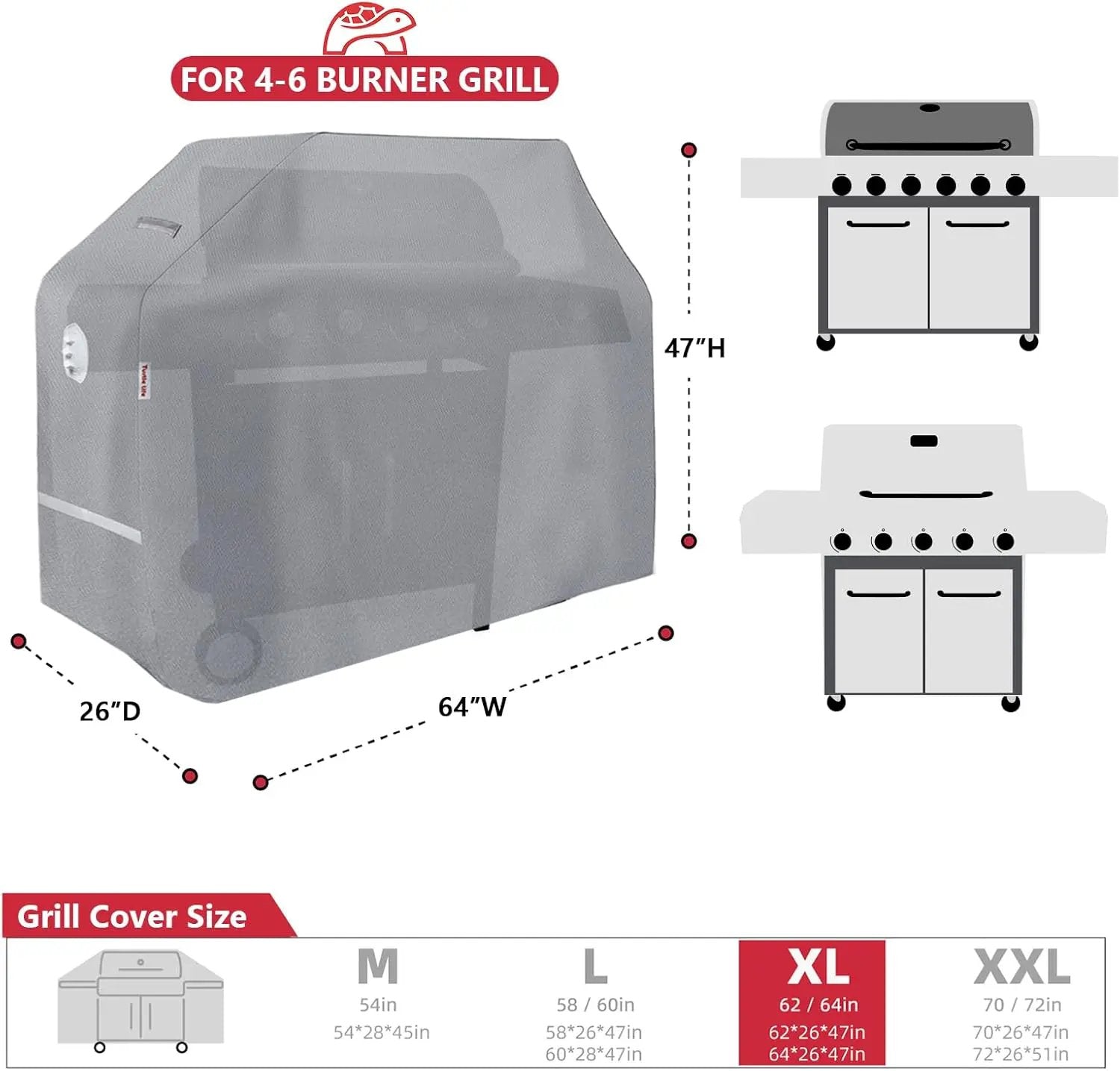 BBQ Grill Cover, 64 Inch Heavy Duty Waterproof 4-6 Burner Barbecue Gas Grill Covers for Weber Genesis Char-Broil Brinkmann, Gray by GreenHaven Gardens