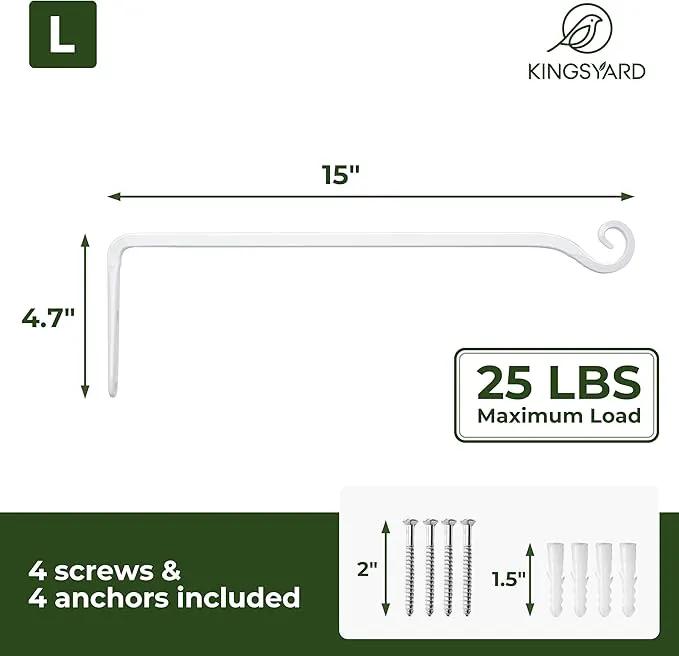 Kingsyard 2-Pack Wall Plant Hanger Outdoor - Heavy Duty Metal Hanging Bracket Hooks for Hanging Plant Bird Feeders Lanterns Wind Chimes Outdoor & Indoor, 15-Inch/White by GreenHaven Gardens