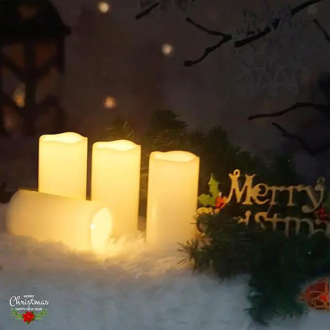 4 Pack Outdoor Battery Operated Candles with Timer Waterproof Led Flickering Candles Flameless Pillar Lights for Party/Lantern/Patio/Wedding/Garden,Cream White,3x6 Inch by GreenHaven Gardens