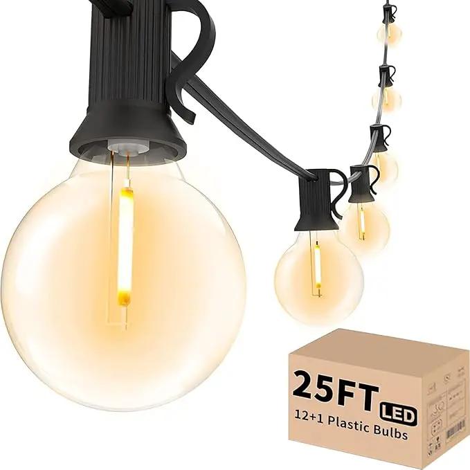 Svater Outdoor String Lights LED 25 FT, Patio Globe Lights with 13 Plastic G40 Bulbs, Waterproof Dimmable Outside Hanging Light for Backyard Bistro Cafe Porch Party Decor, 2700K Warm White by GreenHaven Gardens