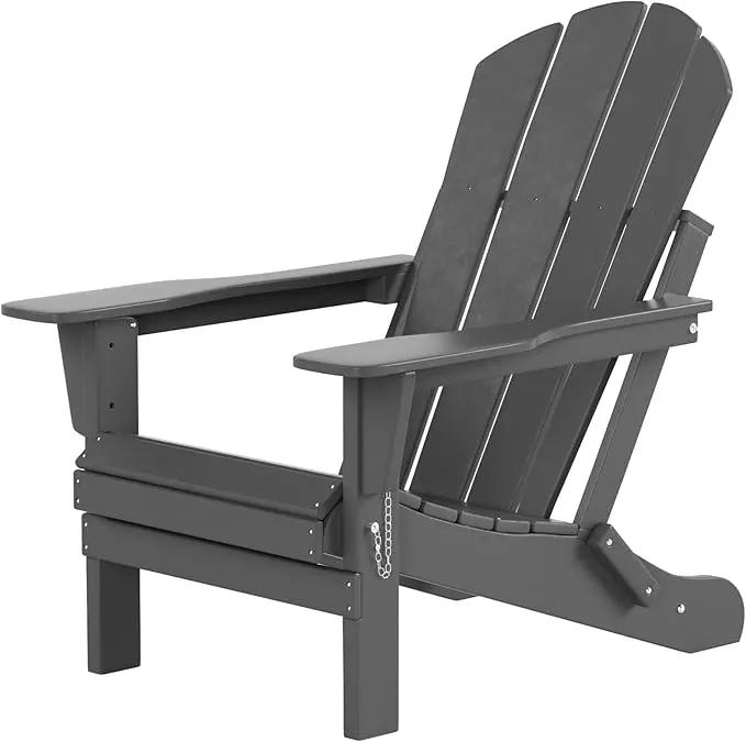 WO Home Furniture Adirondack Chairs Table Set of 3 PCS Outdoor Folding Chairs Coffee Table Weather/UV Resistant for Lawn, Garden, Bon Fire, Balcony (Gray) by GreenHaven Gardens
