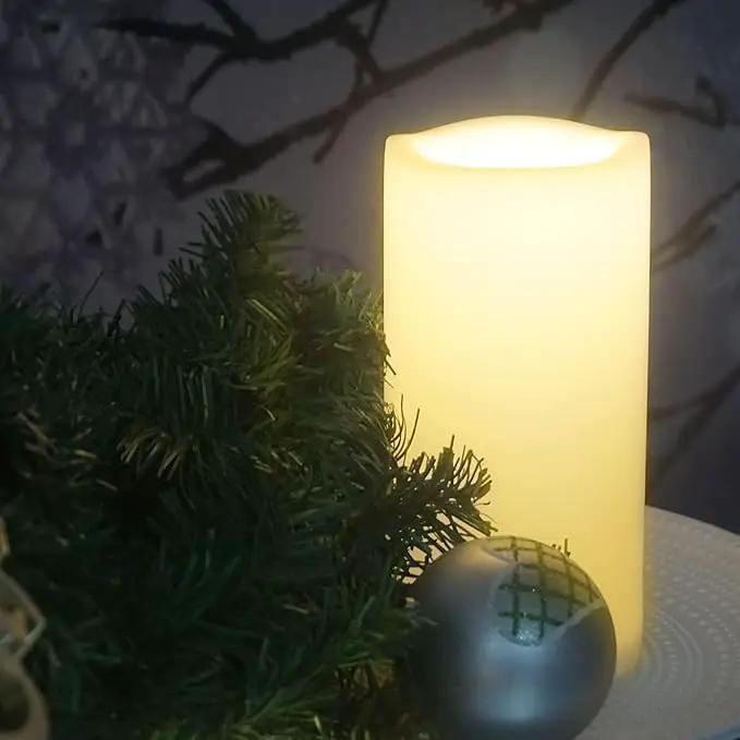CANDLE CHOICE Waterproof Outdoor Battery Operated Flameless Candle with Timer Large Plastic Resin Bright Flickering Electric LED Pillar Lantern Patio Garden Wedding Christmas Decorations 4”(D) x8”(H) by GreenHaven Gardens