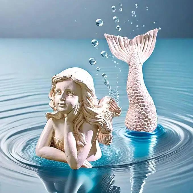 BGBWBFBR Handmade Mermaid Statue Set with Blue and White Starfish: A Beautiful Addition to Your Home Décor, ry-001 by GreenHaven Gardens