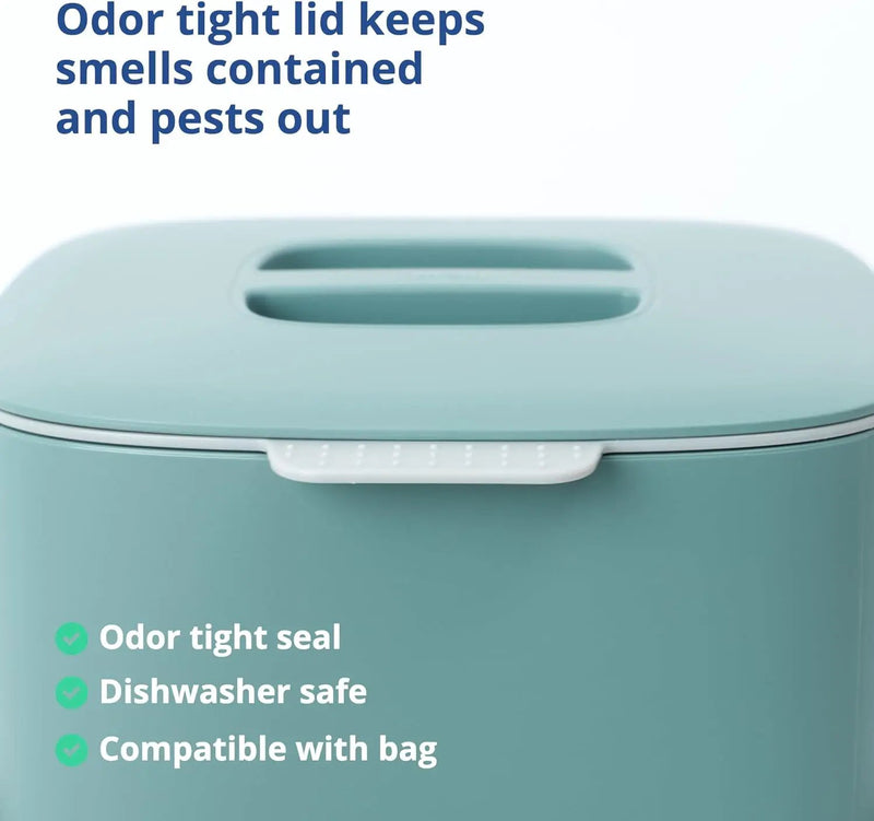 Blue Ginkgo Kitchen Compost Bin [2.6L / 0.69 GAL] – Filter-Free, Odor-Tight Countertop Food Waste Pail with Handle (Made in Korea, Green) by GreenHaven Gardens