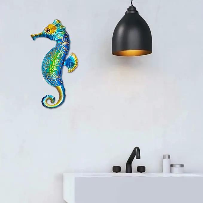 John's Studio Seahorse Sea Wall Decor Outdoor Metal Garden Hanging Art Glass Sculptures Home Ocean Theme Decorations for Kitchen Bathroom and Pool by GreenHaven Gardens