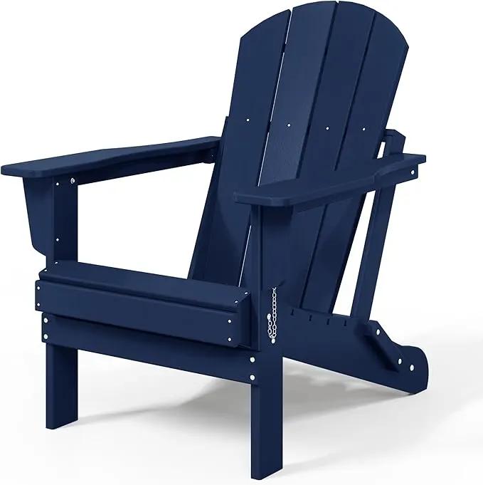Westin Outdoors Laguna WO Outdoor Adirondack Folding Patio Chairs 8 PCS Set Retro Beach Aesthetic for Backyard, Lawn, Patio, Deck, Garden, Weather Resistant Polyethylene Plastic Lounger (Navy Blue) by GreenHaven Gardens