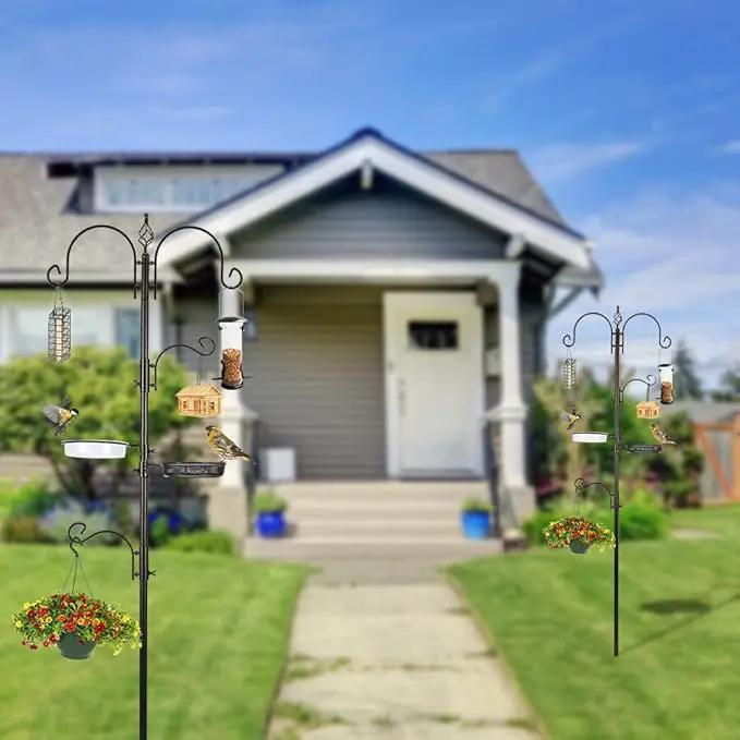 Deluxe Bird Feeding Station Kit With Multi Feeder Hanging Pole, Metal Suet Feeder, Bird Bath, Mesh Tray for Attracting Wild Birds and Planter Hanger (1 Pack) by GreenHaven Gardens