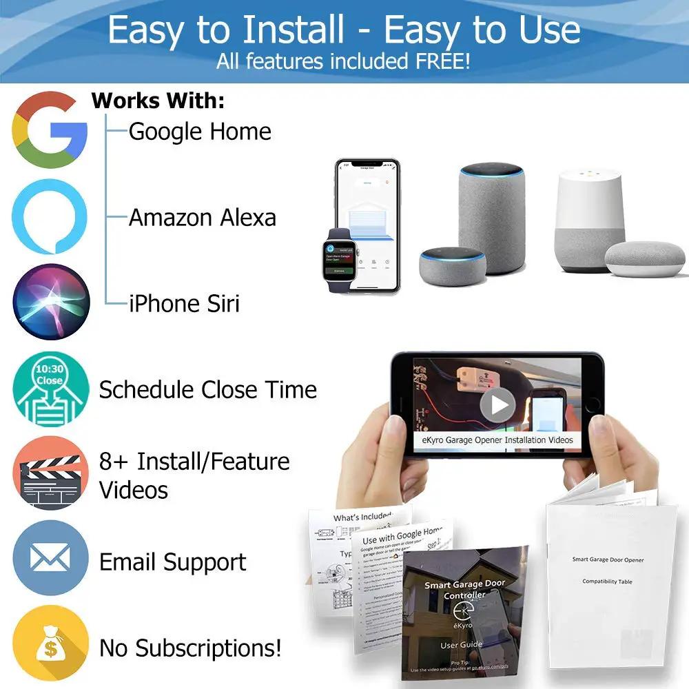 Smart Garage Door Opener - Universal WiFi Remote Controller Compatible with Alexa, Google Home, iPhone, Siri, Android, Door Left Open Alert, Door Security Systems, Updated Model by GreenHaven Gardens