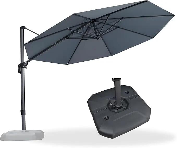 PURPLE LEAF 11 Feet Patio Umbrella with Base Outdoor Cantilever Round Umbrella Aluminum Offset Umbrella with 360-degree Rotation for Garden Deck Pool Patio Light Grey by GreenHaven Gardens