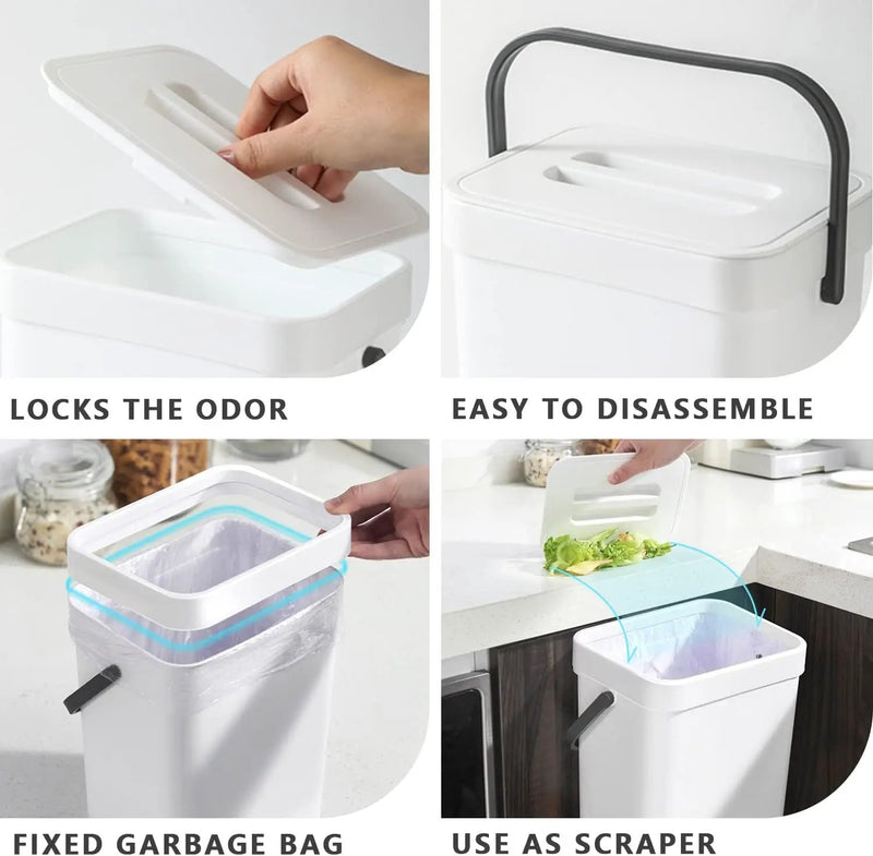 Kitchen Compost Bin Indoor for Counter Top,Hanging Small Trash Can with Lid,Food Waste Bin,Mountable Compost Busket 1.3 Gal/5 L Series,White by GreenHaven Gardens