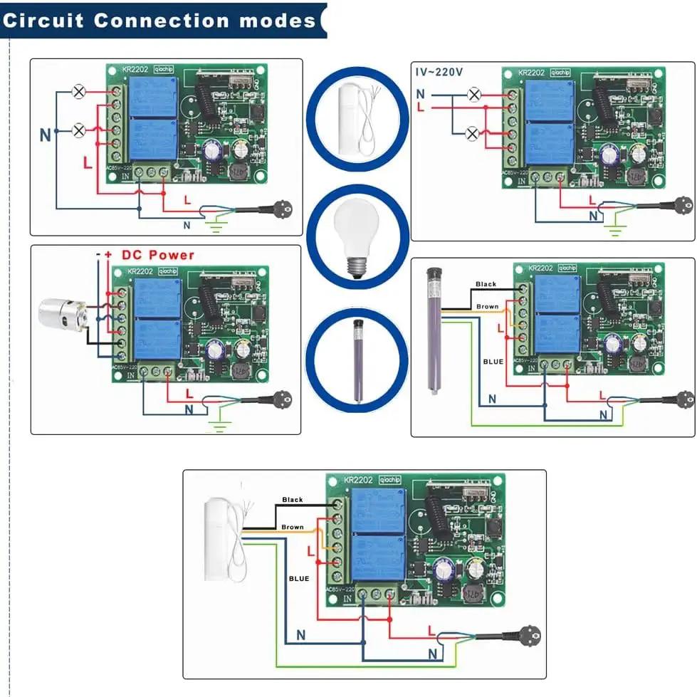 QIACHIP 110V 120V 220V Wireless RF Remote Control Relay Switch Universal 2-Channel 433MHz Receiver with 4 pcs Transmitters for Garage Door Openers, Cars, LED Lights & More (KR2202) by GreenHaven Gardens