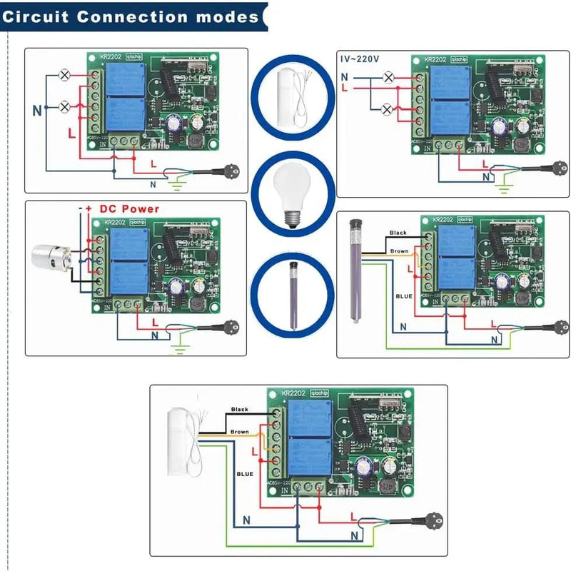 QIACHIP 110V 120V 220V Wireless RF Remote Control Relay Switch Universal 2-Channel 433MHz Receiver with 4 pcs Transmitters for Garage Door Openers, Cars, LED Lights & More (KR2202) by GreenHaven Gardens