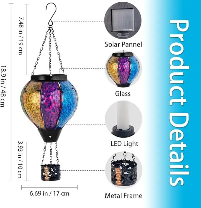 2PCS Solar Hot Air Balloon Lantern with Flame, Handmade Glass Hot Air Balloon Solar Lantern, Outdoor Lanterns Waterproof for Patio, Garden, Porch (Colorful) by GreenHaven Gardens