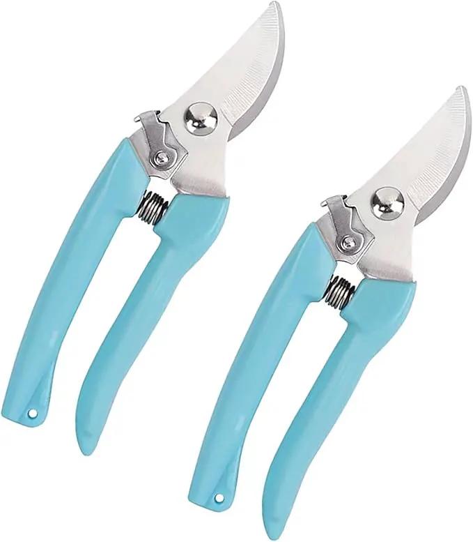 2pcs Garden Flower Shears Pruning Shears 6.9 inches Scissors Heavy Duty Plant Scissors for Cutting Flowers, Trimming Plants, Bonsai, Fruits Picking (Blue Handle 2pcs) by GreenHaven Gardens