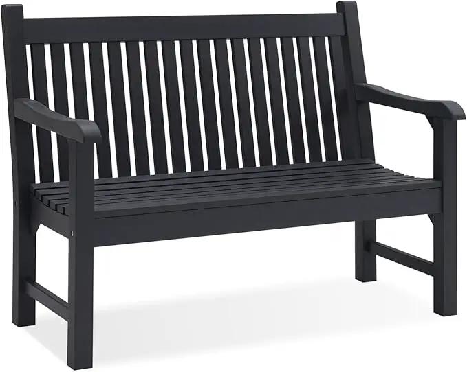 Psilvam Garden Bench, 2-Person Poly Lumber Patio Bench, All-Weather Outdoor Bench That Never Rot, Memorial Bench, Suit for Garden, Porch and Park (Black) by GreenHaven Gardens
