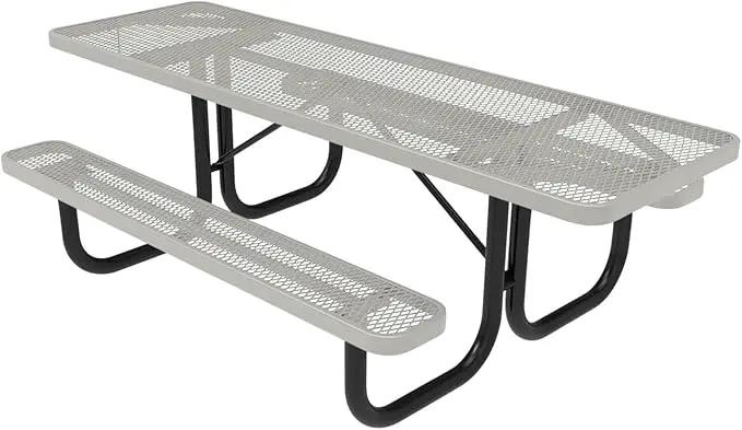 Coated Outdoor Furniture Heavy-Duty Portable ADA-Compliant Outdoor Picnic Table, Expanded Metal Patio Dining Furniture Made in America (8ft Rectangular, Both-Side Handicap, Grey) by GreenHaven Gardens