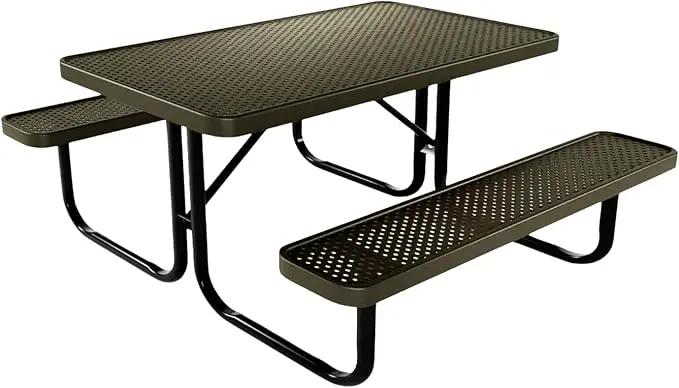 Heavy-Duty Portable Outdoor Kids Table, Punched Steel Kids Picnic Table, Commercial-Grade Picnic Table, Made in America (4ft Rectangular, Childrens, Textured Gold Vein) by GreenHaven Gardens