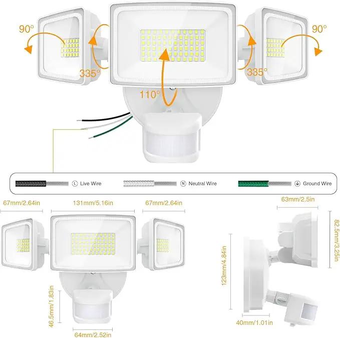 Onforu 3 Pack 65W LED Motion Sensor Outdoor Lights, Security Light Motion Outdoor Flood Light Fixture Detection Detector, 3 Adjustable Heads 6500LM 6500K IP65 Waterproof Exterior Garage Yard (White) by GreenHaven Gardens