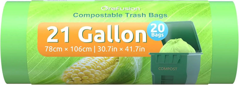 Compostable Trash Bags 21 gallon,20 Count,Extra Thick 1.28 Mills,Fits13-25 gallon trash can, Extra Strong and thick,Compostable Lawn & Leaf Yard Waste bags,ASTM D6400,Bpi Certified by GreenHaven Gardens