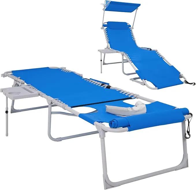 #WEJOY 4 in 1 Tanning Chair with Face Hole & Canopy & Side Table, 5 Positions Adjustable Folding Quick Dry Facedown Chaise Lounge with Pillow for Beach Poolside Outdoor Camping Patio (Darkblue) by GreenHaven Gardens