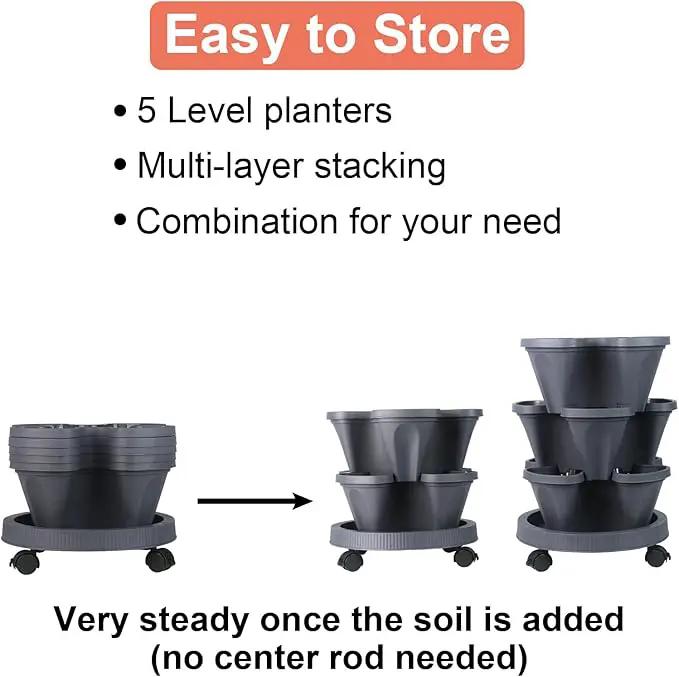 Vertical Planter 5 Tier Stackable Planters Garden Planters Strawberry Herb Flower and Vegetable Planter Indoor Outdoor Gardening Pots with Removable Wheels and Tools by GreenHaven Gardens