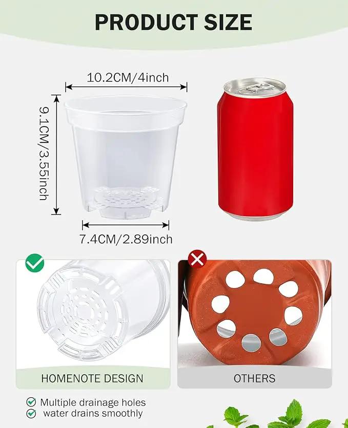 homenote Clear Nursery Pots for Plants,4 Inch Plant Pot for Planting Plastic Seedling with Drainage Holes Seed Starter Flower High Transparency with 20 Labels (60 Pack) by GreenHaven Gardens