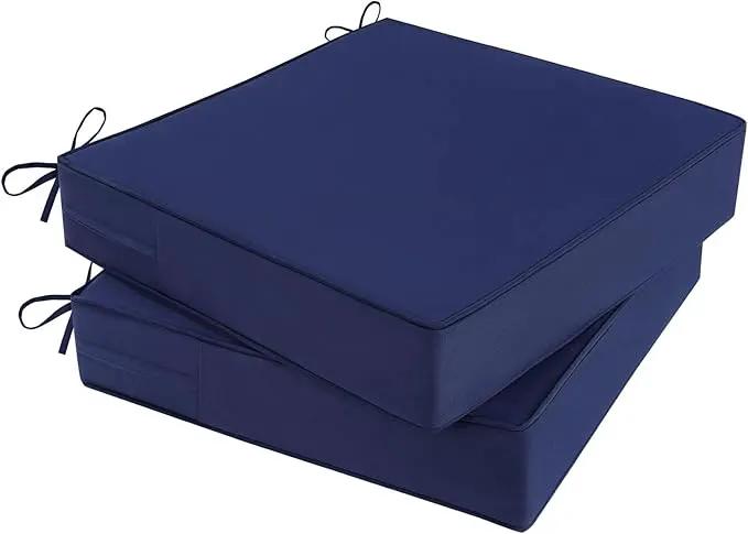 Outdoor Chair Cushions Set of 2 for Patio Furniture 24x24x4 Inch Waterproof Patio Chair Cushion 3 Year Color Fastness Square Elastic Foam Garden Sofa Couch Pads with Ties and Handle,Blue by GreenHaven Gardens