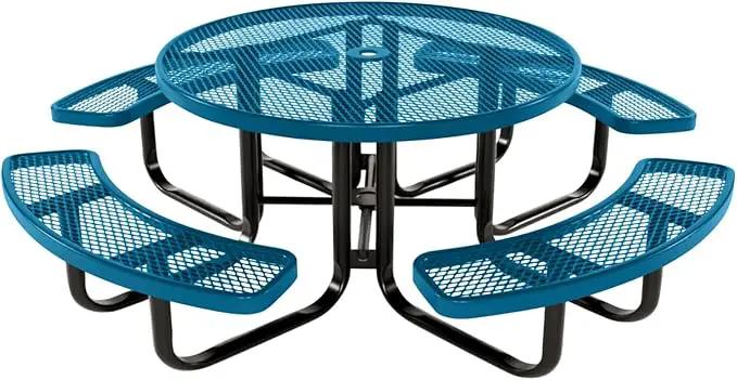 Coated Outdoor Furniture Heavy-Duty Portable Outdoor Kids Table with Umbrella Hole, Expanded Metal Kids Picnic Table, Commercial-Grade, Made in America (46 In, Round, Childrens, Light Blue) by GreenHaven Gardens