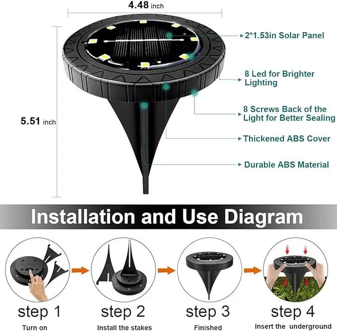 Solar Powered Ground Lights 2Pack,Waterproof LED Solar Lights Outdoor Solar Disk Lights Decorative,Solar Garden Lights for Landscape Pathway Patio Yard Walkway Path Lawn Driveway (Warm White) by GreenHaven Gardens