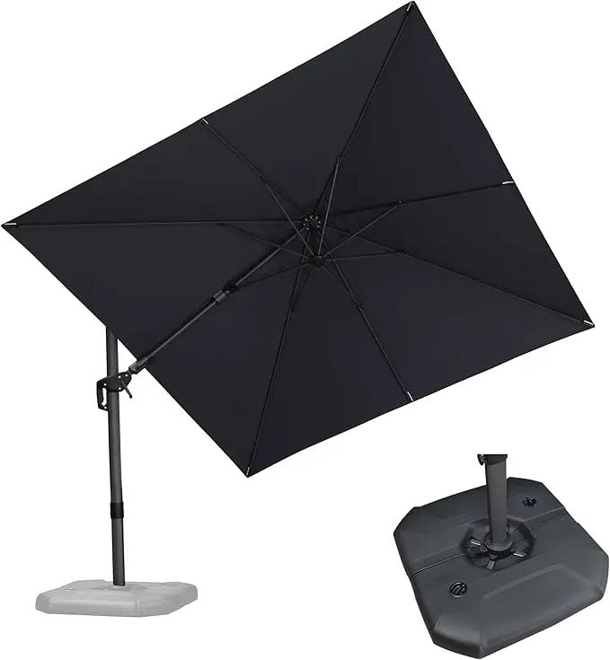 PURPLE LEAF 9.8' X 9.8' Tilting Patio Umbrella with Base Outdoor Cantilever Swivel Square Umbrella with Tilt Aluminum Offset Umbrella with 360-degree Rotation for Garden Deck Pool Patio Grey by GreenHaven Gardens