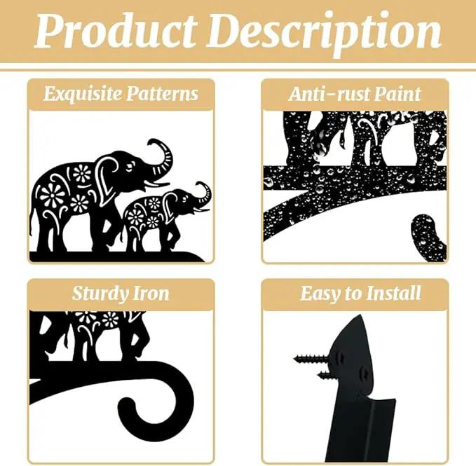 peacoblue Iron Plant Hangers Holder for Outdoor Indoor Hanging Plants Flower Fern Pots Lantern Bird Feeder Wind Chimes, 12”x14” Weather Resistant Metal Wall Hooks for Porch Garden Farmhouse(Elephant) by GreenHaven Gardens