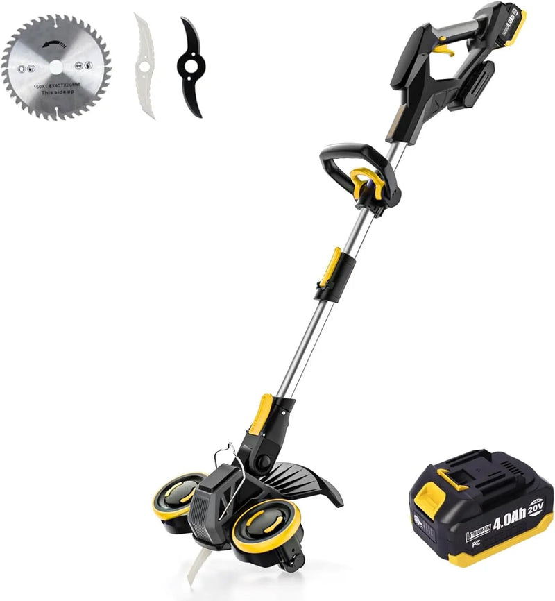 Cordless Weed Wacker with Brushless Motor, 10 Inch 3-in-1 Grass Trimmer& Edger & Lawn Mower with 4.0Ah Battery and Charger (One 4.0AH battry) by GreenHaven Gardens
