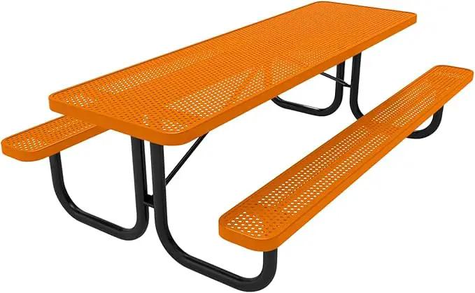 Coated Outdoor Furniture Heavy-Duty Portable Outdoor Picnic Table, Thermoplastic Coated Punched Steel Commercial-Grade Patio Dining Furniture Made in America (8ft Rectangular, Orange) by GreenHaven Gardens