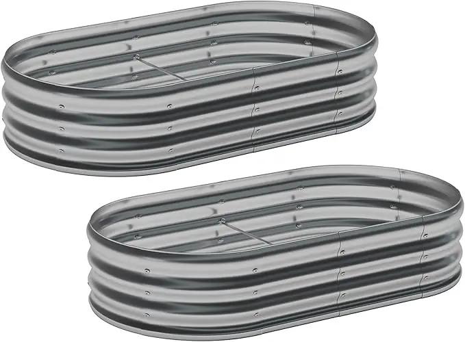 zizin 2 Pack Galvanized Raised Garden Bed Metal Oval Raised Garden Beds Outdoor Planter Box for Vegetables (4x2x1FT, Silver) by GreenHaven Gardens