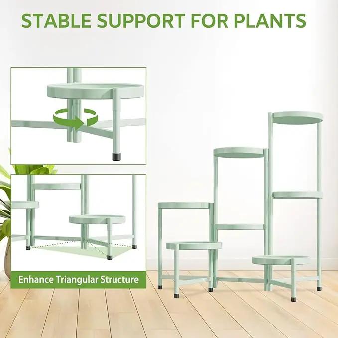 iDavosic.ly 7 Tier Large Plant Stand Indoor, 10 Inch Wide Tall Corner Metal Plant Stands Outdoor for Multiple Plants, Folding Tiered Flower Display Holder Rack Shelf, Light Green by GreenHaven Gardens