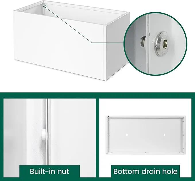 White Steel Planter Outdoor Indoor Planter Box Galvanized Steel Metal Large Planters Rectangular Flower Pot 31.5 In L x 16 In W x 16 In H Modern Commercial Residential for Trees Patio Deck Yard Garden by GreenHaven Gardens