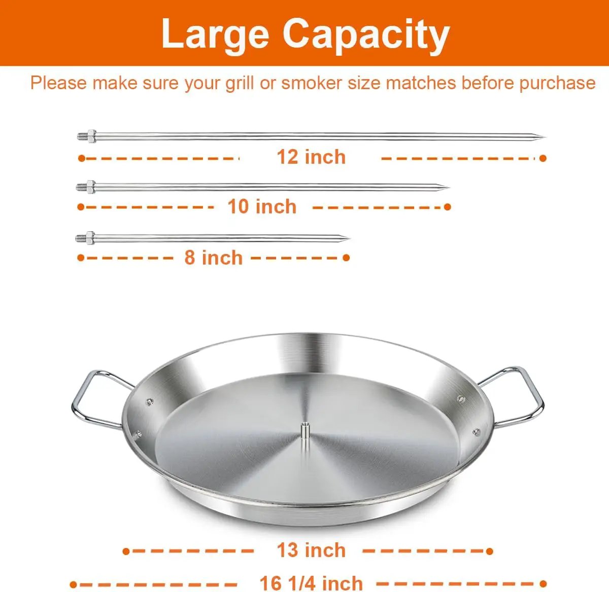 BBQ Vertical Skewer Pan Gyro Spit Shawarma Stand for oven, Al Pastor Skewer for Grill, El Pastor Hack for Tacos Al Pastor Chicken, Brazilian, Stainless Steel, with 8",10" and 12" stick by GreenHaven Gardens