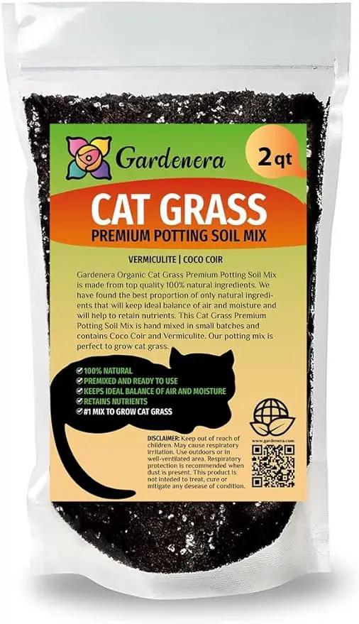 Organic Cat Grass Growing Medium by Gardenera - Create a Safe and Healthy Environment for Your Cat - 2 QUARTS by GreenHaven Gardens
