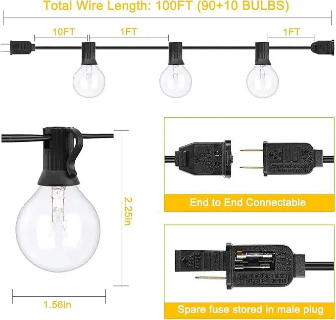 Outdoor String Lights, 100Ft G40 Globe Patio Lights Waterproof with 100 Warm White Bulbs, Connectable Hanging Backyard Light for Outside Garden Balcony Holiday Party Decor-Black by GreenHaven Gardens