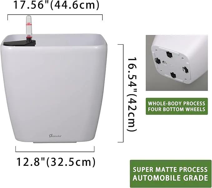 Dexceder 18x17 Self Watering Planter with Wheels Indoor Outdoor, Inner Mat Design, Thickened Large Floor Standing Flower Plant Pot with Water Level Indicator (White Matte) by GreenHaven Gardens