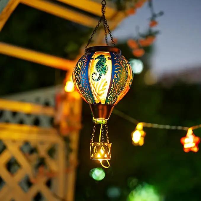 Seahorse Solar Hot Air Balloon Lantern with Flame Flickering Metal Hot Air Balloon Solar Lanterns Outdoor Waterproof Hanging Outdoor Lights for Yard,Patio,Garden Decor Birthday Gift for Women by GreenHaven Gardens