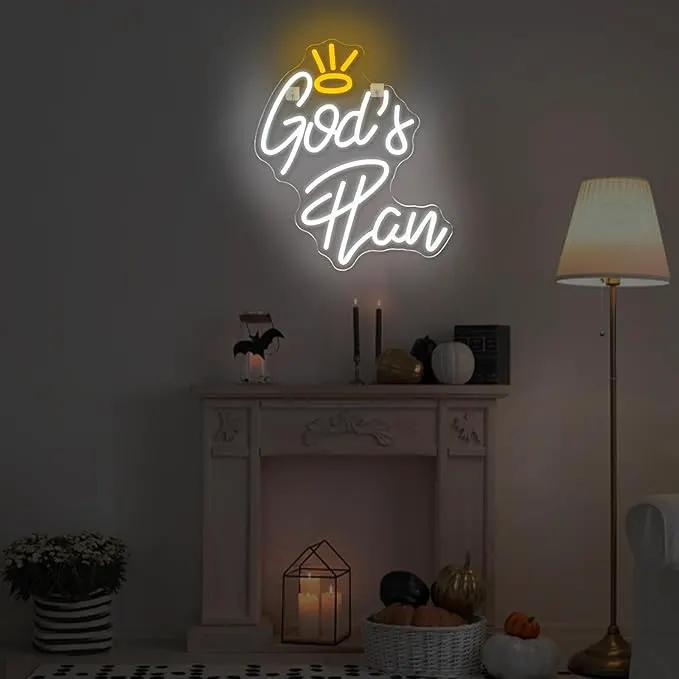 WLHOPE God's Plan Neon Sign White Led Neon Signs for Wall Decor, God Neon Signs USB Powered Letter Neon Light Signs for Bedroom Living Room Home Bar Wedding Party Decoration by GreenHaven Gardens