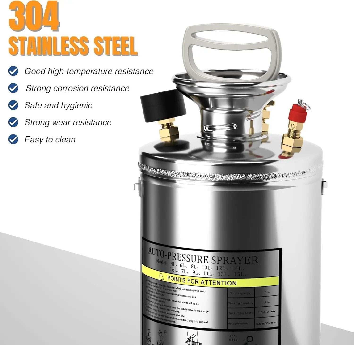 2 Gallon Garden Sprayer, 304 Stainless Steel Chemical Sprayer, Hand Pump Sprayer, with Pressure Gauge, Adjustable Nozzle, 20" Sprayer Wand, 3.3ft Hose & Safety Valve by GreenHaven Gardens