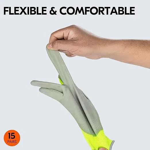 Vgo... 15-Pairs Safety Work Gloves, Gardening Gloves, Polyurethane Coated, Dipping Gloves, Latex Free (Size M, Yellow, PU2103) by GreenHaven Gardens