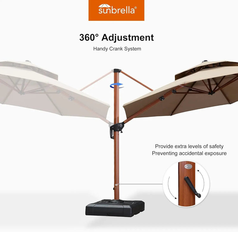 PURPLE LEAF 13ft Patio Umbrella Cantilever Umbrellas Outdoor Round Wood Umbrella Offset Umbrellas Heavy Duty Sun for Garden Deck Pool, Deep Beige by GreenHaven Gardens