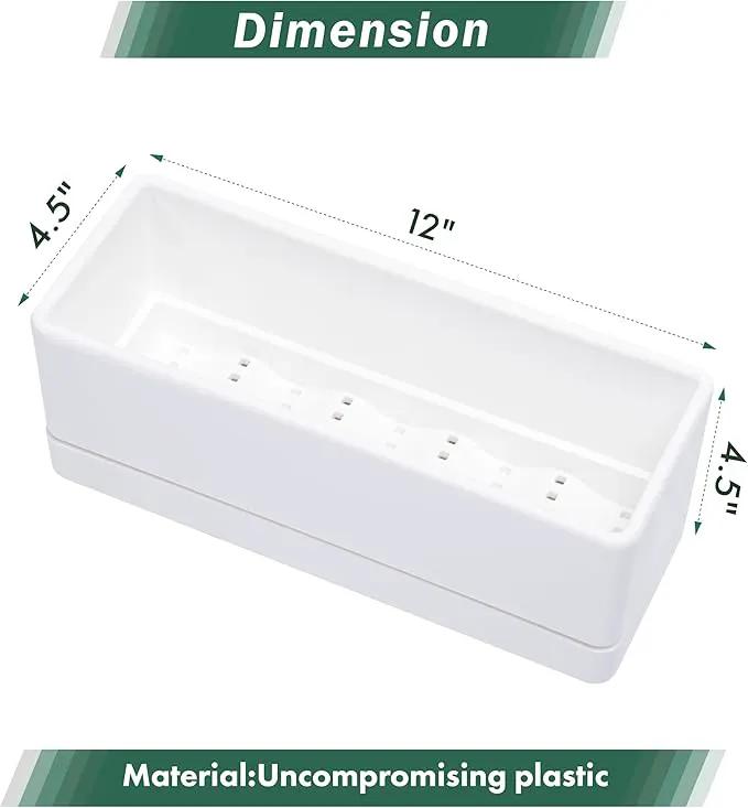 D'vine Dev 12 Inch Window Box Planter, Rectangle Plastic Herb Planter with Drainage Holes and Saucer, Indoor Succulent Cactus Vegetable Pot for Windowsill, Garden Balcony, White, Set of 1, 76-X-A-1 by GreenHaven Gardens