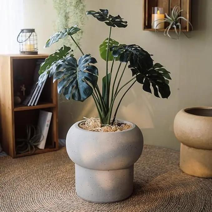 12.5" H x 14" Dia Large Concrete Planter-Heavyweight Outdoor Cement Flower Pot with Mushroom-Shaped Design for Patio, Garden, Porch, or Indoor Use-Modern Decorative Plant Container by GreenHaven Gardens